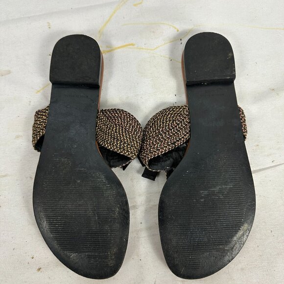 Talbots Womens Braided Strap Sandals Size 8.5B Brown & Black Leather Flip Flops - Picture 7 of 7